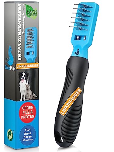BluePet Profi Entfilzungskamm für Hunde und Katzen I Entfilzungshaken, Entfilzungsmesser, Entfilzungsharke Katze, Knoten Entferner Katze, Entfilzungskamm Hund, Entfernt Verfilzungen und Knoten von BluePet