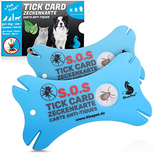 BluePet Zeckenkarte mit Lupe im Scheckkartenformat I Zeckenentferner zur Entfernung von Zecken & Nymphia bei Mensch und Tier I Tick Card als erste Hilfe für Hund, Katze & Mensch im Haus von BluePet