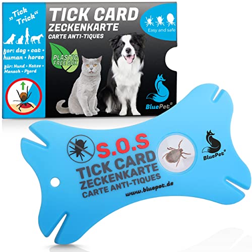 BluePet Zeckenkarte mit Lupe im Scheckkartenformat - Zeckenentferner zur Entfernung von Zecken & Nymphia bei Mensch und Tier - Tick Card als erste Hilfe für Hund & Katze im Haus von BluePet