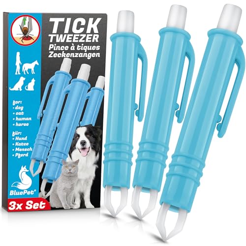 BluePet 3X Automatische Zeckenzange als Zuverlässige Zeckenpinzette Für Hunde, Katzen, Pferde & Menschen I Perfekter zeckenentferner für jedes Zeckennotfallset von BluePet