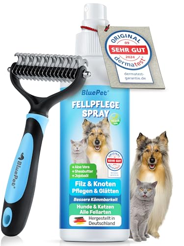 BluePet Bürste + Entfilzungsspray für Hunde & Katzen I Löst Verfilzungen & Verbessert Kämmbarkeit, Anti Filz Spray als Fellspray für Fellpflege, Glätten & Pflegen mit Aloe Vera, Shea-Butter & Jojobaöl BluePet Bürste + Entfilzungsspray für Hunde & Katzen I Löst Verfilzungen & Verbessert Kämmbarkeit, Anti Filz Spray als Fellspray für Fellpflege, Glätten & Pflegen mit Aloe Vera, Shea-Butter & Jojobaöl von BluePet