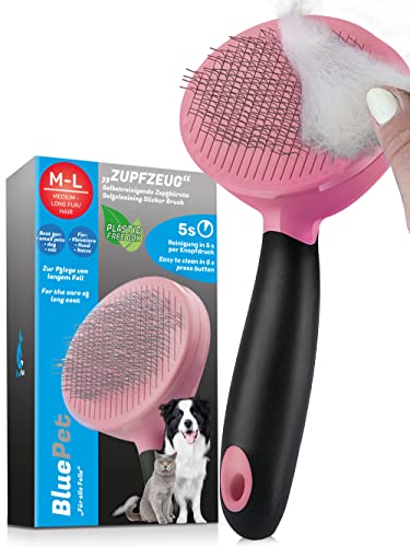 BluePet Hundebürste & Katzenbürste für Langhaar - Entfernt schonend Unterwolle, Verfilzungen & Knoten - Zupfbürste mit Selbstreinigung - Für die tägliche Anwendung (1.0 Rosa) von BluePet