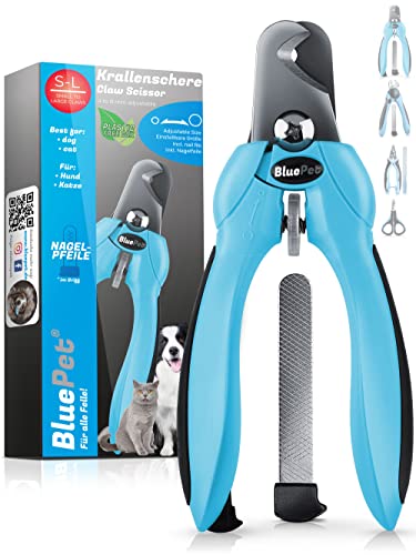 BluePet Einstellbare Profi Krallenschere Für Große Hunde & Katzen I Extra Starker & Scharfer Krallenschneider für Harte Krallen I Einstellbare Krallenzange auf alle Krallendurchmesser mit Krallenfeile von BluePet