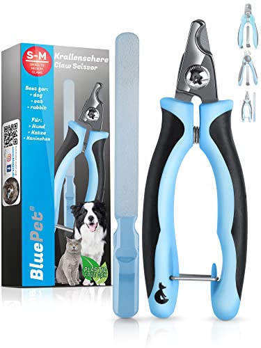 BluePet KrallenSchön Kleine Profi Krallenschere für kleine Hunde, Katzen & Kleintiere - Mehr Komfort Dank Angewinkeltem Schneidekopf - Inkl. Nagelfeile von BluePet