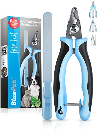 BluePet Kleine Krallenschere für kleine Hunde, Katzen & Kleintiere I Mehr Komfort Dank Angewinkeltem Schneidekopf I Krallenzange mit Krallenfeile für ideale Krallenpflege von BluePet