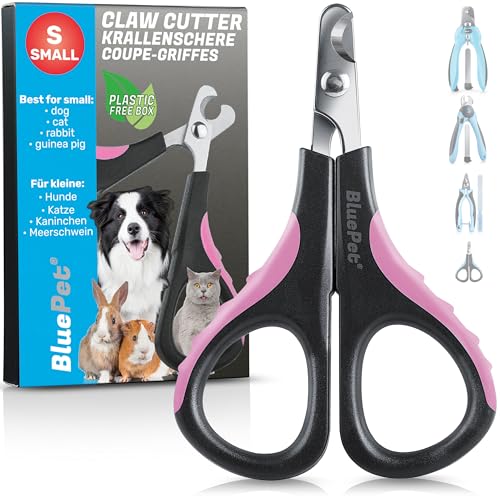 BluePet Kleine Krallenschere Katze & Hunde, Welpen & Kleintiere I Ideal für eng sitzende Katzenkrallen I Mini Krallenschneider & Katzen Nagelschere gegen Kratzen am Sofa von BluePet