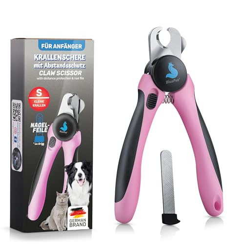 BluePet Krallenschere mit Schutz für kleine Hunde & Katzen, mit Abstandhalter für mehr Sicherheit, Krallenzange für kleine Krallen + Krallenfeile im Griff, Alternativ zu Nagelschere & Krallenschleifer von BluePet