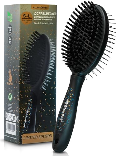 BluePet LIMITED 2in1 Hundebürste für Langhaar & Kurzhaar Auch für Welpen & Katzen I Glätten, Entwirren, Ausbürsten I Das Allround-Talent Borstenbürste für die tägliche Fellpflege von Hund & Katze von BluePet
