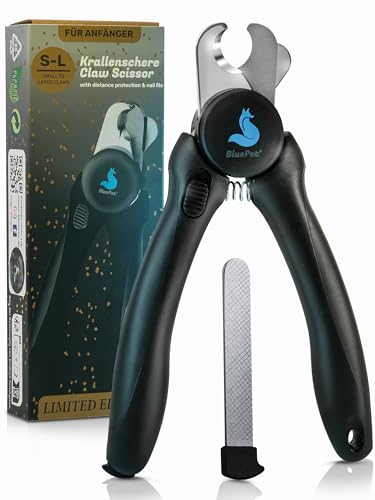 BluePet Limited Krallenschere mit Schutzplatte als Nagelschere für Hunde, Katzen & Kleintiere I Krallenzange für kleine & große Krallen mit Krallenfeile im Griff von BluePet