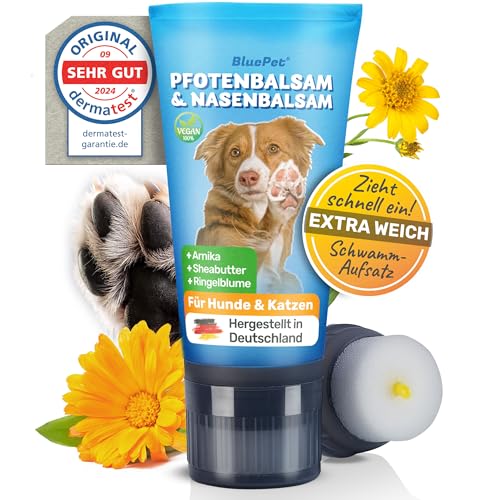 BluePet Schnelleinziehender Pfotenbalsam Hund & Katze, Gegen Trockene, Rissige Pfoten, Nasen I Hunde Pfotencreme 50 ml - Heilt, Regeneriert mit Arnika, Ringelblume & Shea I Pfotenpflege Hund von BluePet