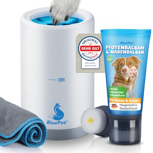 BluePet Schnelleinziehender Pfotenbalsam + Pfotenreiniger Hund & Katze, Gegen Trockene, Rissige Pfoten, Nasen I Pfotencreme 50 ml - Heilt, Regeneriert mit Arnika, Ringelblume & Shea I Pfotenpflege von BluePet