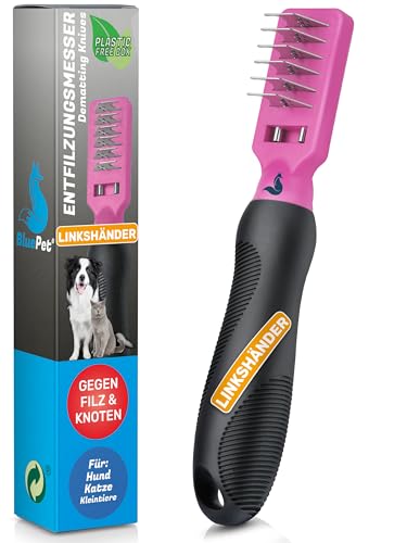 BluePet Profi Entfilzungskamm für Hunde und Katzen I Entfilzungshaken, Entfilzungsmesser, Entfilzungsharke Katze, Knoten Entferner Katze, Entfilzungskamm Hund, Entfernt Verfilzungen und Knoten von BluePet