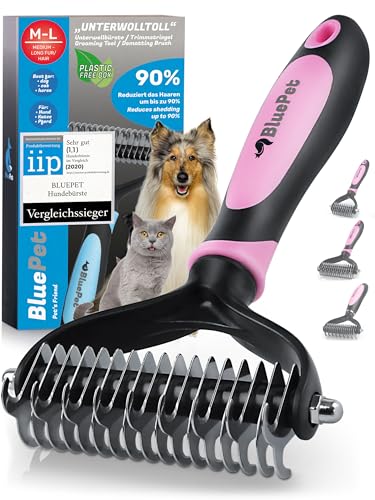 BluePet UnterwollToll Hundebürste langhaar & Katzenbürste langhaar I Unterwollkamm entfernt Unterwolle & Verfilzungen I Deckhaarschutz & Knoten Entfernen I Unterfellbürste für Fellwechsel von BluePet