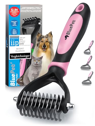 BluePet UnterwollToll Hundebürste langhaar & Katzenbürste langhaar I Unterwollkamm entfernt Unterwolle & Verfilzungen I Deckhaarschutz & Knoten Entfernen I Unterfellbürste für Fellwechsel von BluePet