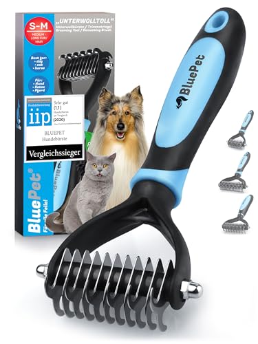 BluePet UnterwollToll Hundebürste langhaar & Katzenbürste langhaar I Unterwollkamm entfernt Unterwolle & Verfilzungen I Deckhaarschutz & Knoten Entfernen I Unterfellbürste für Fellwechsel von BluePet