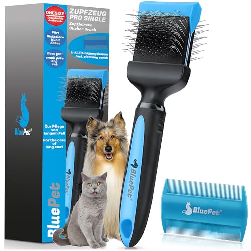 BluePet ZupfZeug Pro Professionelle Hundebürste Langhaar, Flexible Zupfbürste für Hunde & Katzen I Entfernt sanft Unterwolle, Verfilzungen & Knoten von BluePet