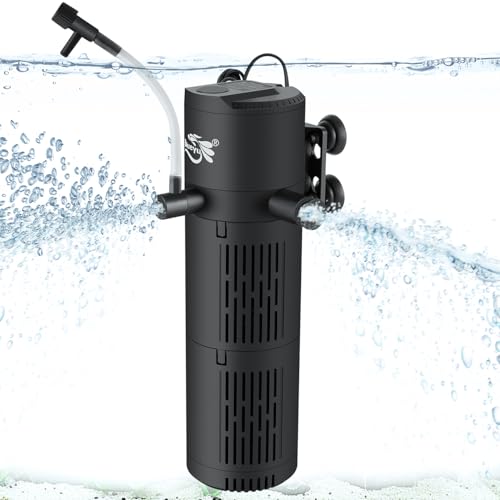 BlueYu Aquariumfilter 4-in-1 interner Aquariumfilter, Schildkröten-Tankfilter, 130 GPH für 15–40 Gallonen Tanks mit doppeltem Wasserauslass und einstellbarer Sauerstoffversorgung für Süß von BlueYu