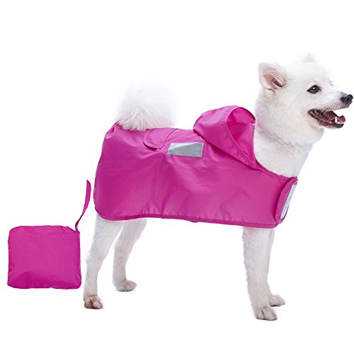 Blueberry Pet 41cm Leichter Verstaubarer Kapuzen-Hunde-Regenmantel Poncho mit 3M Reflektor-Sicherheitsstreifen in Cerise-Pink, Einzelpackung Outdoor Regenjacke für Hunde von Blueberry Pet