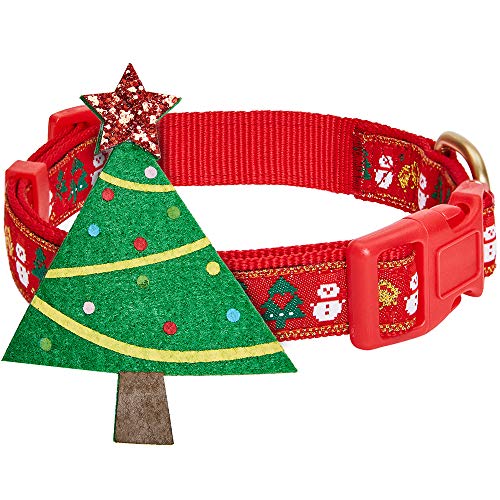 Blueberry Pet Christmas Tree & Snowman Designer-Hundehalsband, verstellbar, mit glitzerndem Dekor, Größe S, Halsumfang 30,5 cm - 40,6 cm von Blueberry Pet