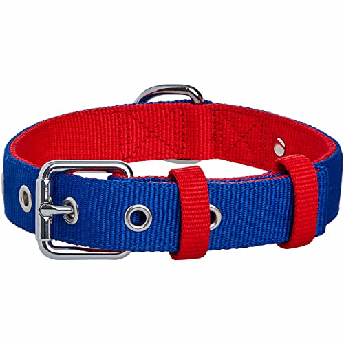 Blueberry Pet Iconic Color-Block verstellbares Hundehalsband mit Metallschnalle, Marineblau und Rot, Halsumfang 33 - 41,9 cm, für mittelgroße Rassen von Blueberry Pet
