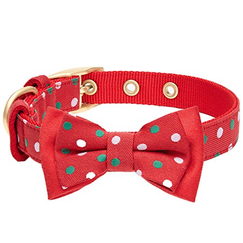 Blueberry Pet Luxuriöses Weihnachtsfest Tupfen Hundehalsband mit Abnehmbarer Fliege, M, Hals 33cm-42cm, Verstellbare Halsbänder für Hunde von Blueberry Pet