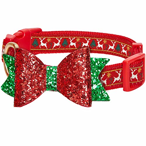 Blueberry Pet Weihnachts-Rentier-Designer-Hundehalsband, verstellbar, mit Fliege, klein, Halsumfang 30,5-40,6 cm von Blueberry Pet