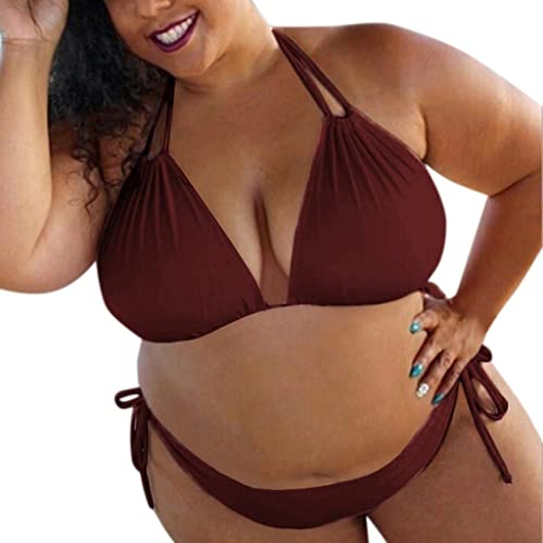 Badeanzug Plus Size Damen Große Größen Bikini Bademode Übergröße Bikini Set Mollige Triangel Gepolstert Oberteil High Waist Bikinislips Shorts Sexy Einfarbig Badeanzug Träger Triangel BH Bikini Set von Bluelucon