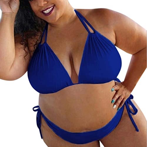 Badeanzug Plus Size Damen Große Größen Bikini Bademode Übergröße Bikini Set Mollige Triangel Gepolstert Oberteil High Waist Bikinislips Shorts Sexy Einfarbig Träger Triangel BH Bikini Set Badeanzug von Bluelucon