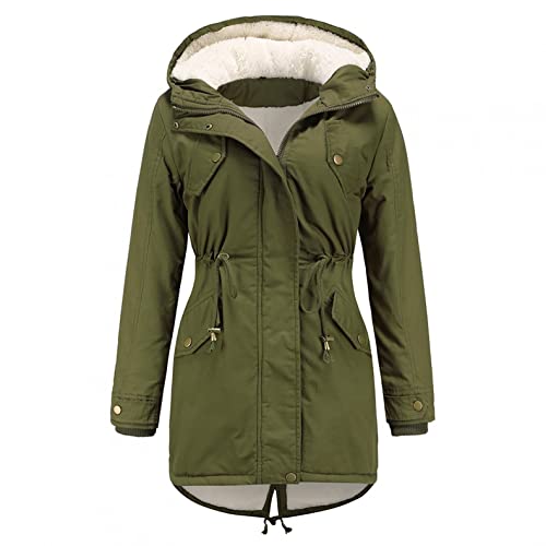 Bluelucon Damen Bequemer Hoodie Mit Fleecefutter, Durchgängigem Dicke Slim Plüsch Parka Kapuzenjacke Winter Kunstpelz Plüschjacke Fleecejack Langarm Knopf Winddicht Kälteschutz Übergangsjacke von Bluelucon