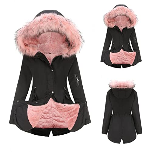 Bluelucon Damen Fleecejacken mit Kapuzen Plus Size Button Fuzzy Mantel Warme Bunt Winterparka mit Kapuze Windbreaker Langarm Mantel Taschen Mode Kapuzenpullover Übergangsjacke Casual Outdoorjacke von Bluelucon