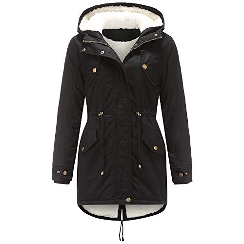 Bluelucon Damen Winter Sherpa Pelzmantel Fleece Kunstpelz Kapuze Mantel Langarm Zipper Mäntel Daunenjacke für Damen Jacke Mantel Winter Outdoorjacke mit Kunstpelz-Kapuze mit Taschen Winterjacke von Bluelucon