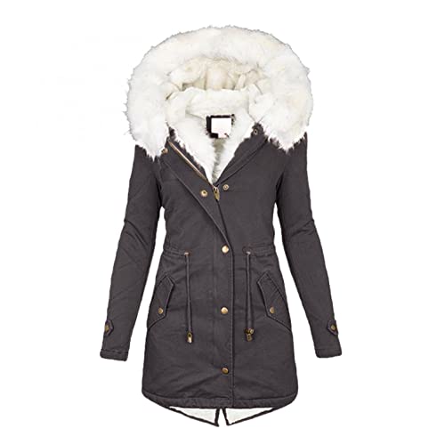 Bluelucon Fleecejacke Winterjacken Damen Mantal Parka PlüSchmantel Verdicken Outdoor Parka Jacke Mittellanger Winddichter Oberbekleidungs Mantel Langarm Zipper Hoodie Jacke Outwear Parka Mäntel von Bluelucon