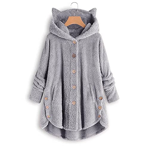 Bluelucon Mantel mit Kapuze aus Fleece für Damen, mit Reißverschluss Coat Langarm Plüsch Kapuzenpullover Lang Cardigan mit Kapuzen Fleece Pullover Weiche Dicke Flanelldecke Pulli Winter von Bluelucon