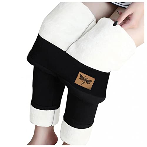 Bluelucon Thermo Leggings Damen Dickes Fleece Leggings, Schwarz Winter Pants Fleece Thermo Hose Warme Jogginghose Gefütterte Thermohose Elastische Strumpfhosen Yogahosen Dicke Thermohose Leggings von Bluelucon