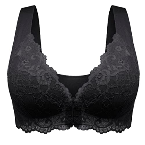 Damen BH Spitzen Vordere Schnalle Starker Halt Bralette Push Up Bustier Fitnesstraining Polsterung Ohne Bügel Sport BH Starker Halt Push-Up BH Vorne Bügelloser BH für Laufen Joggen Yoga BL331 von Bluelucon