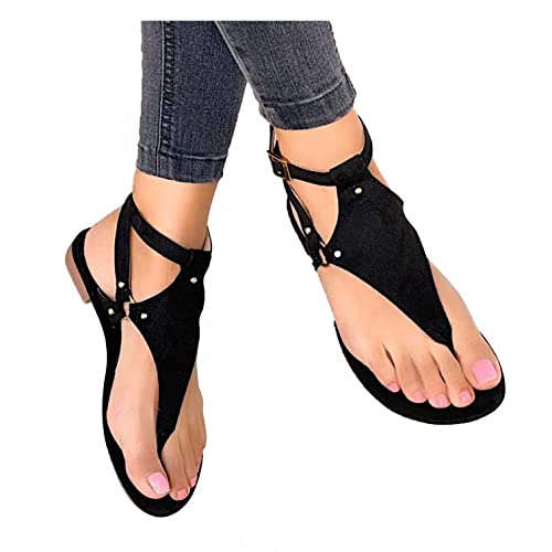 Sandalen Damen Casual Sommer Zehentrenner Flip Flops Buckle Flat Sandal Elegant Frauen Mädchen Peep Toe Sandals Flip Toe-Thong Sommerschuhe Sandaletten Sommerschuhe Sandalen Frauen Schaftsandalen von Bluelucon
