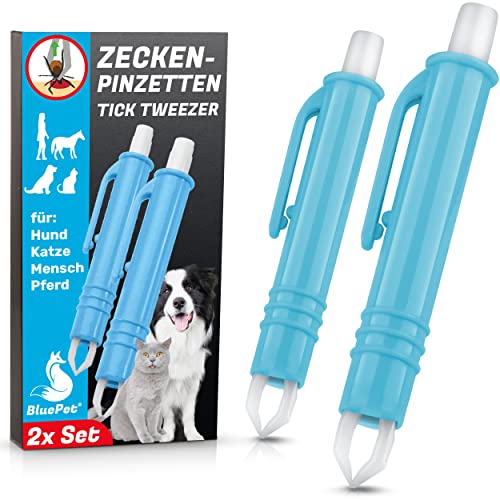 BluePet 2X Automatische Zeckenzange - Zuverlässige Zeckenpinzette Für Hunde, Katzen, Pferde Und Menschen - Perfekt Für Jedes Zeckennotfallset von BluePet