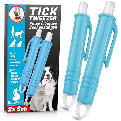 BluePet 2X Automatische Zeckenzange - Zuverlässige Zeckenpinzette Für Hunde, Katzen, Pferde Und Menschen - Perfekt Für Jedes Zeckennotfallset von BluePet