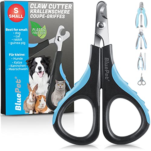 BluePet Kleine Krallenschere Katze & Hunde, Welpen & Kleintiere I Ideal für eng sitzende Katzenkrallen I Mini Krallenschneider & Katzen Nagelschere gegen Kratzen am Sofa von BluePet