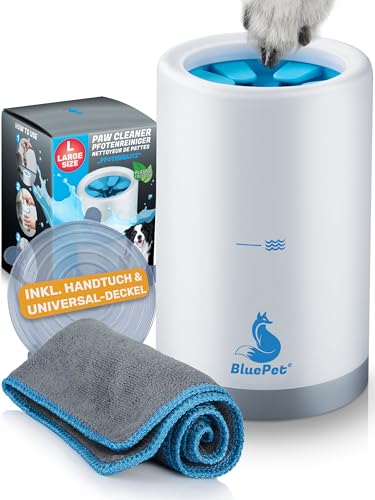 BluePet Pfotenreiniger für Hunde zum Entfernen von Dreck & Schmutz von Hundepfoten I Inkl. Mikrofaser-Handtuch I PfotenBlitz Größe L von BluePet