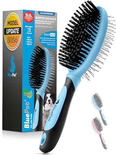 BluePet 2in1 Hundebürste für Langhaar & Kurzhaar Auch für Welpen & Katzen I Glätten, Entwirren, Ausbürsten I Das Allround-Talent Borstenbürste für die tägliche Fellpflege von Hund & Katze von BluePet