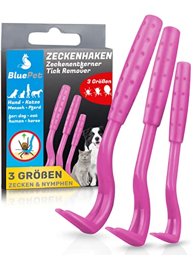 BluePet 3er Set Zeckenhaken für Hunde, Katze, Pferd & Mensch - Zeckenhebel als bewährter Zeckenentferner zur Zeckenzangen I Alternative zu Zeckenpinzette, Zeckendreher, Zeckenschutz & Zeckenmittel von BluePet