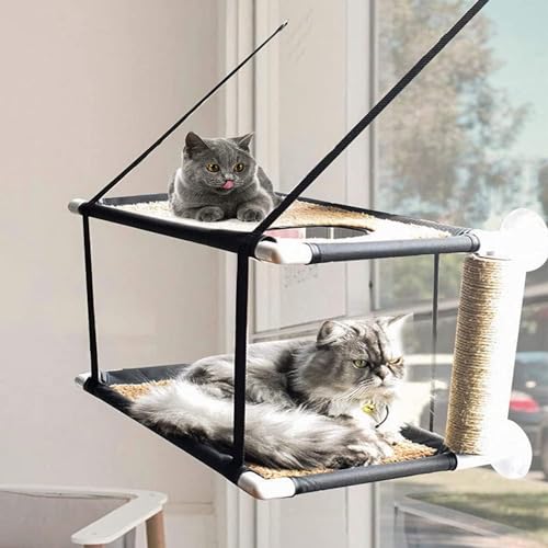 Blueshyhall Doppellagige Katzen Fensterplätze Katzenbett haustier hängematte katze mit Katzenkratzbrett für bis zu 10kg fetten Katzen fensterliegeplatz für katzen doppel von Blueshyhall
