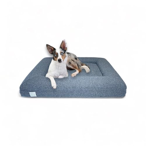 Bluewater Dog Boucle Orthopädisches Memory-Foam-Bett mit maschinenwaschbarem Boucle-Bezug und wasserdichter Auskleidung, Größe M, Ozeanblau von Bluewater Dog