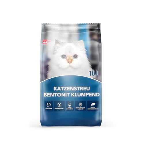 Bentonit Katzenstreu 10 Liter – Ultra Saugfähig, Staubarm & Antibakteriell – Klumpstreu für optimale Geruchskontrolle & Hygiene, Ideal für Allergiker – Mit natürlichen Inhaltsstoffen von Blumixx