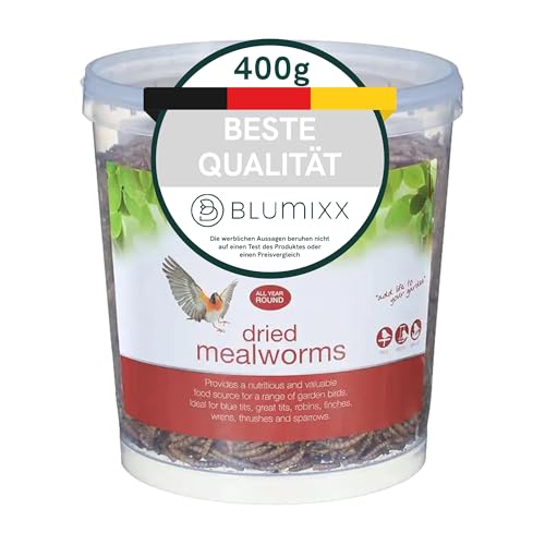 Blumixx Mehlwürmer für Wildvögel und Kleintiere – 400g Eimer, Getrocknet & Nahrhaft – Ideal für Vogelfutter im Winter und als Nahrungsergänzung für Haustiere von Blumixx