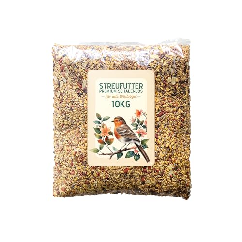 Blumixx Premium Streufutter Terrassen-Mix schalenlos 10 kg – Ganzjahresfutter für Wildvögel ohne Schalen & Abfall – Vogelfutter für Garten Balkon Terrasse – Meisen Rotkehlchen Sperlinge Amsel von Blumixx
