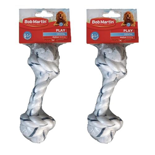 Dentalknochen aus hochwertiger Baumwolle 2 Stück - Baumwollknoten-Spielzeug für mittelgroße bis große Hunde - Ideal zur Zahnreinigung - Langlebig und robust - 20 cm Länge von Blumixx