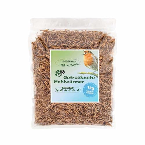 Jan-Pet Premium Mehlwürmer getrocknet 1 kg Beutel wiederverschließbar, Vogelfutter Wildvögel Ganzjährig, Igelfutter, Eichhörnchen, Hamster, Hühner, Fisch Futter von Blumixx