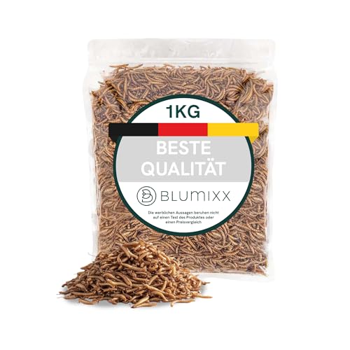 Mehlwürmer getrocknet für Reptilien 1kg - Premium-Qualität, Nahrhaftes Futter, Perfekt für eine Vielzahl von Amphibien, Schildkrötenfutter, Fischfutter Teich & Aquarium, wiederverschließbarer Beutel von Blumixx